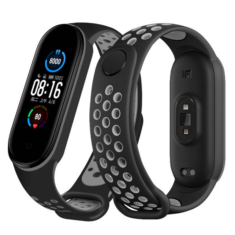 

Ремешок для фитнес-браслета Xiaomi Mi Band 5 и 6 Nike Design Black with gray