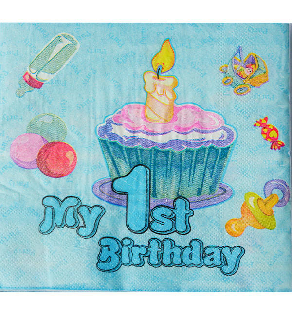 

Бумажные салфетки "1 годик Blue", Польша, 15 шт., размер - 33х33 см, Синий