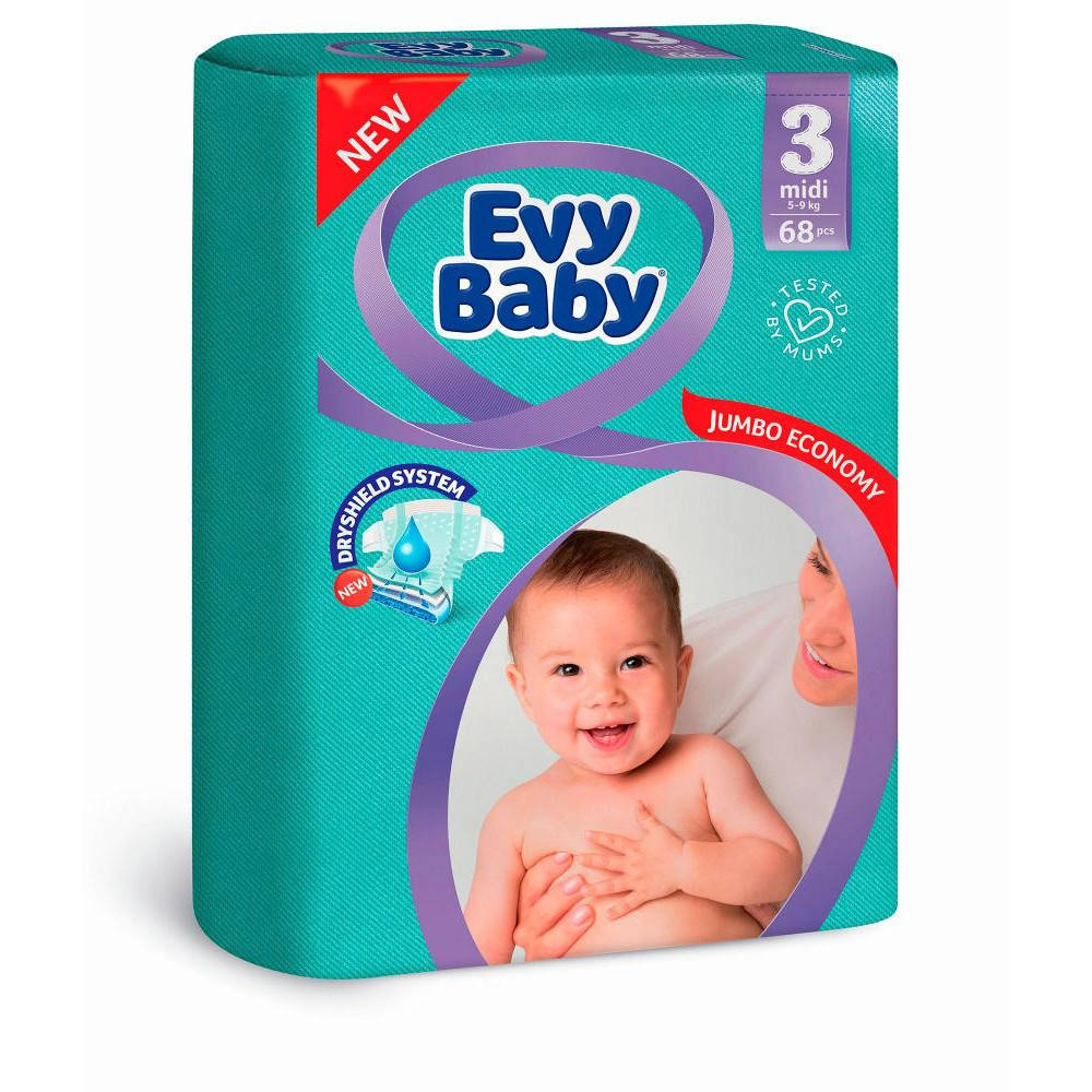 

Подгузник памперс для новорожденных Evy Baby 3 Midi (68шт. 5-9 кг.), Белый