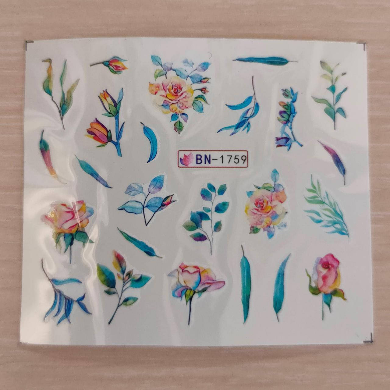 

Водные наклейки слайдеры Цветы серии BN 1759, Разные цвета