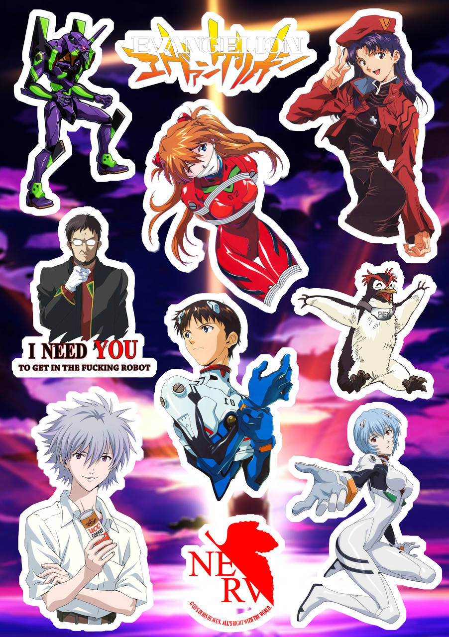 

Стикерпак по мотивам аниме. Евангелион., Разные цвета