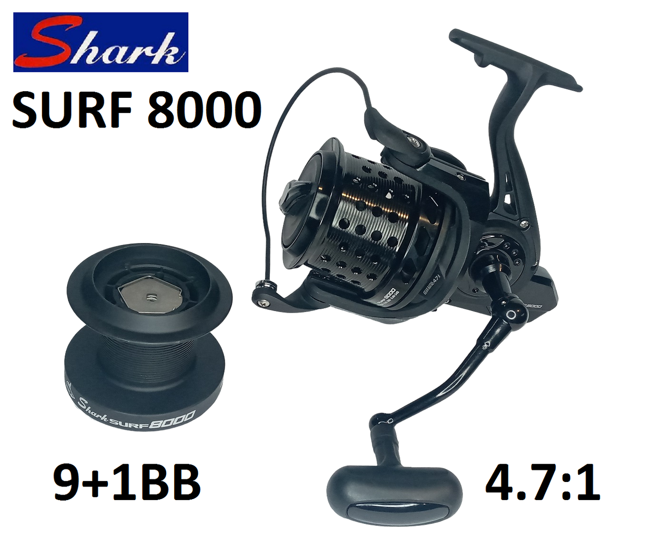 

Катушка Shark SURF  Carbon 9+1BB (карповая, серфовая, морская, Черный