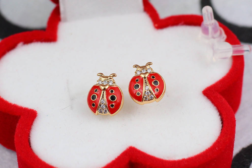 

Серьги гвоздики Xuping Jewelry божья коровка 10 мм золотистые