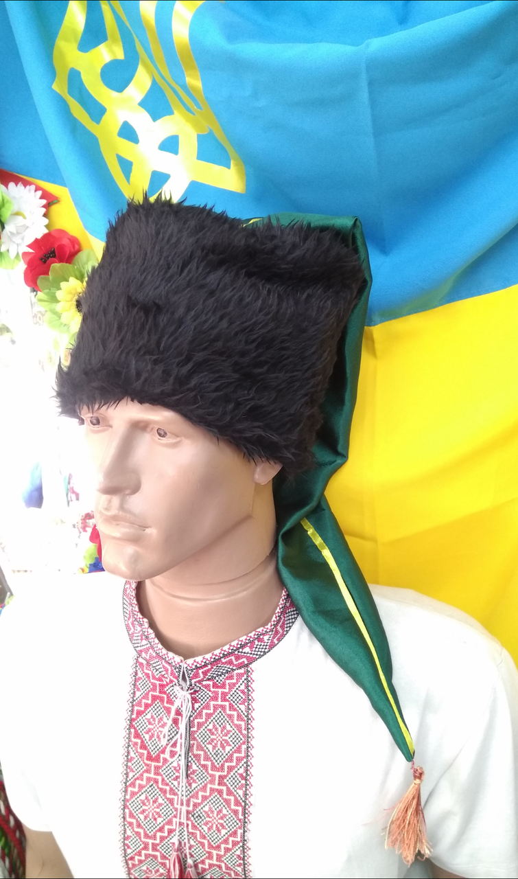 

Козацька шапка зі штучного хутра, зелений шлик
