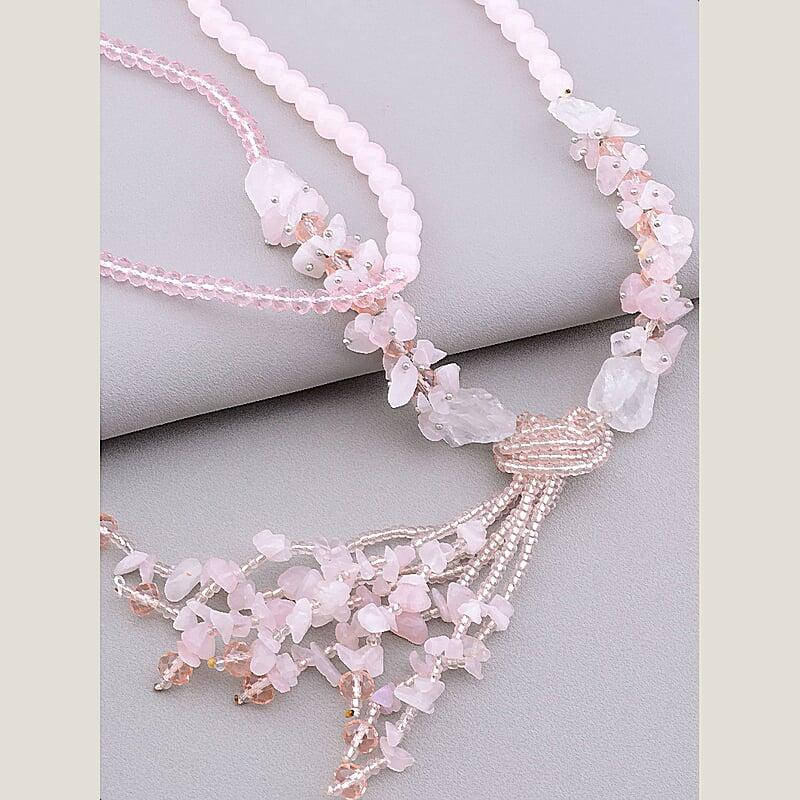 

Бусы на шею в светлых тонах натуральный камень Розовый кварц 74 см