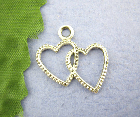 

Подвеска " Два Сердца ", Античное серебро, 20mm *23mm