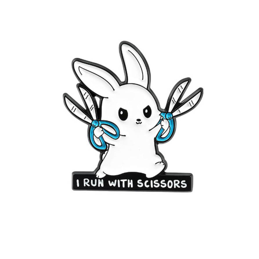 

"Заяц Бегу с ножницами I run with scissors" значок (пин) металлический