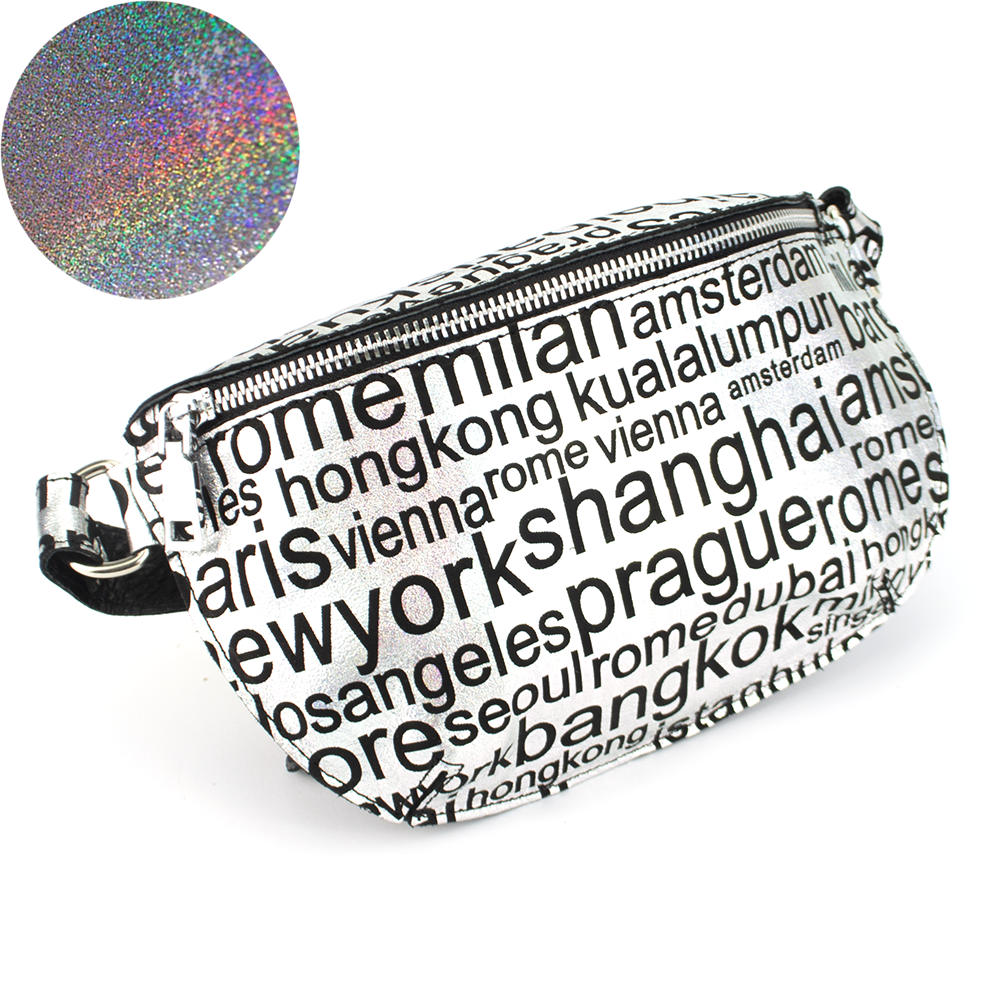 

Сумка на пояс (бананка) кожаная женская Вена (серебро + черный), Серебряный