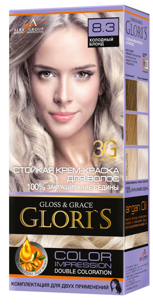 

Краска для волос 8.3 Холодный блонд, Gloris