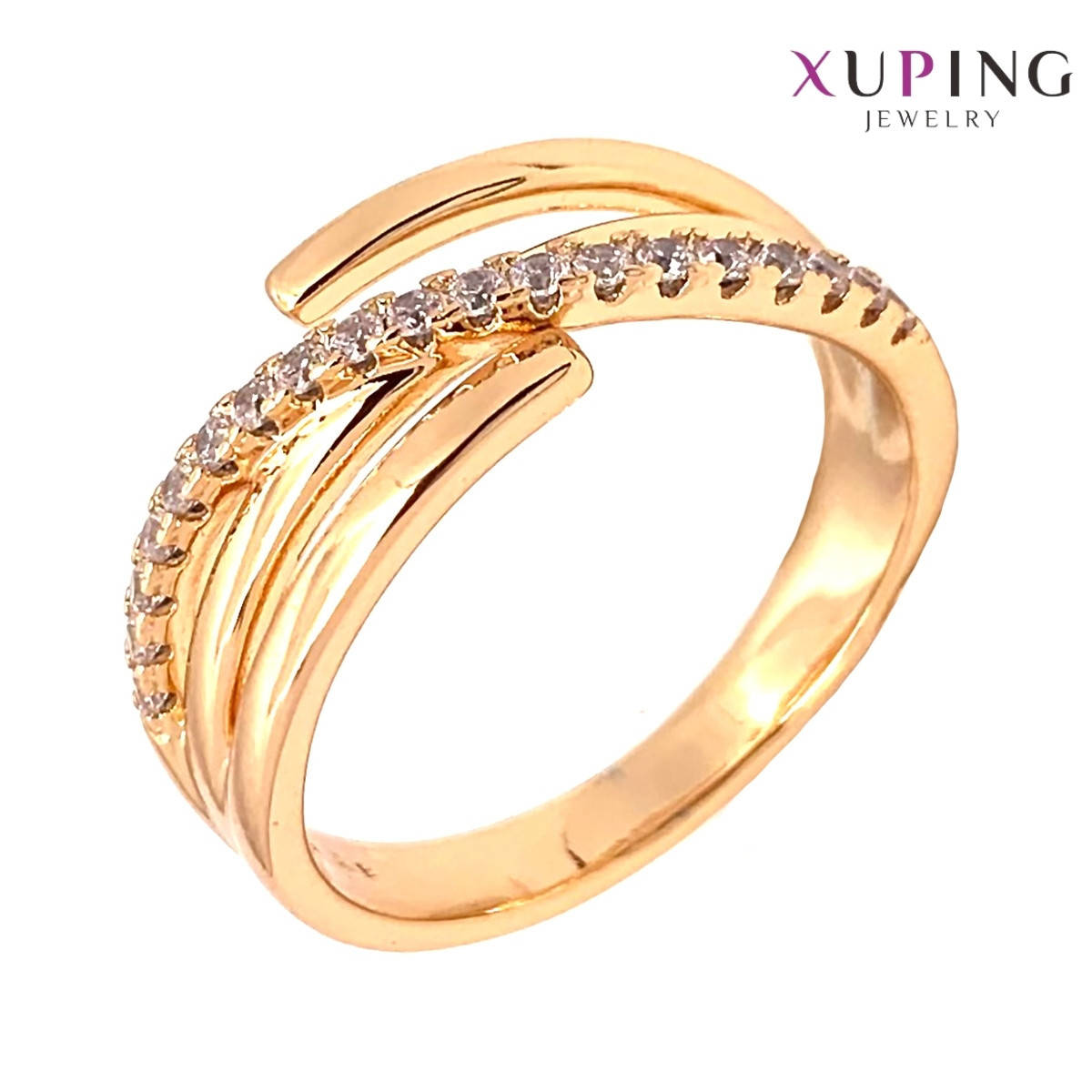 

Кольцо Xuping, белые фианиты (куб. цирконий), ширина 9 мм, вес 4 г, позолота 18K, ХР01422 (18)