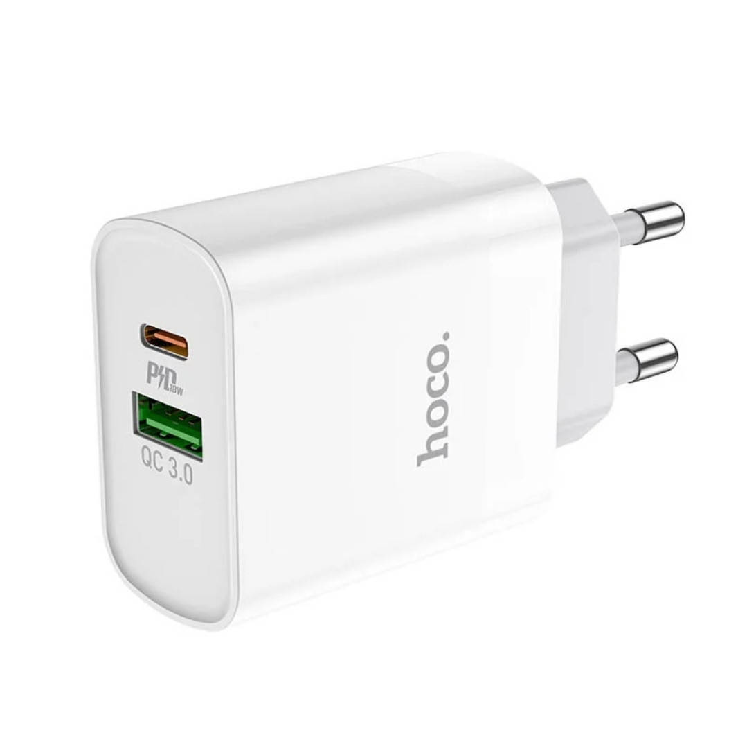 

Блок питания hoco. C80A Быстрая зарядка Quick Charge 3.0 USB 18W + Type C 20W Белый