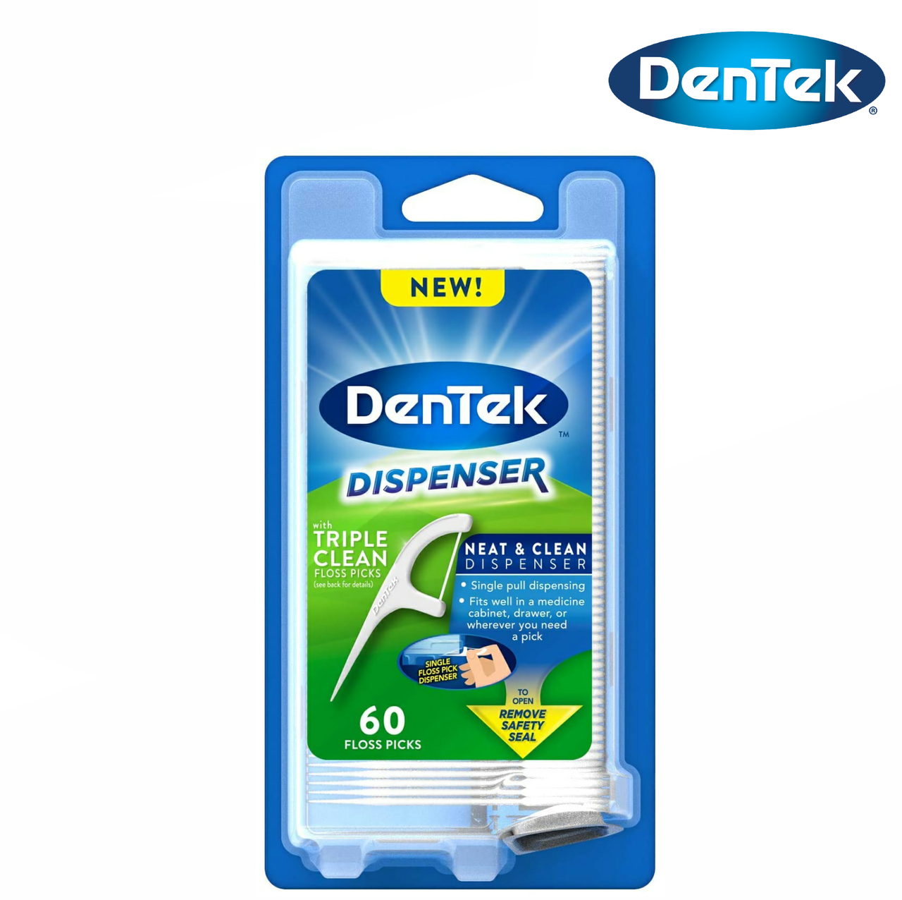 

DenTek Тройное очищение Флосс-зубочистки 60 шт + диспенсер