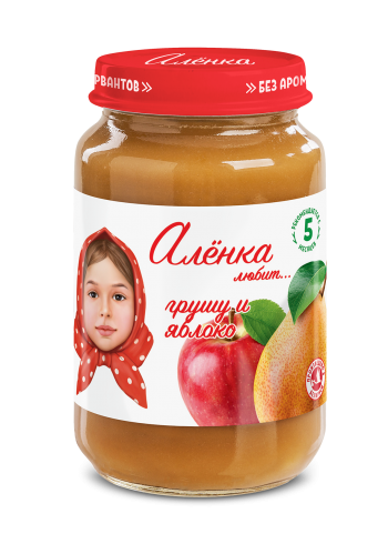 

Пюре Фруктовое, ТМ"Алёнка любит", Грушу и Яблоко, 170г, от 5 мес.