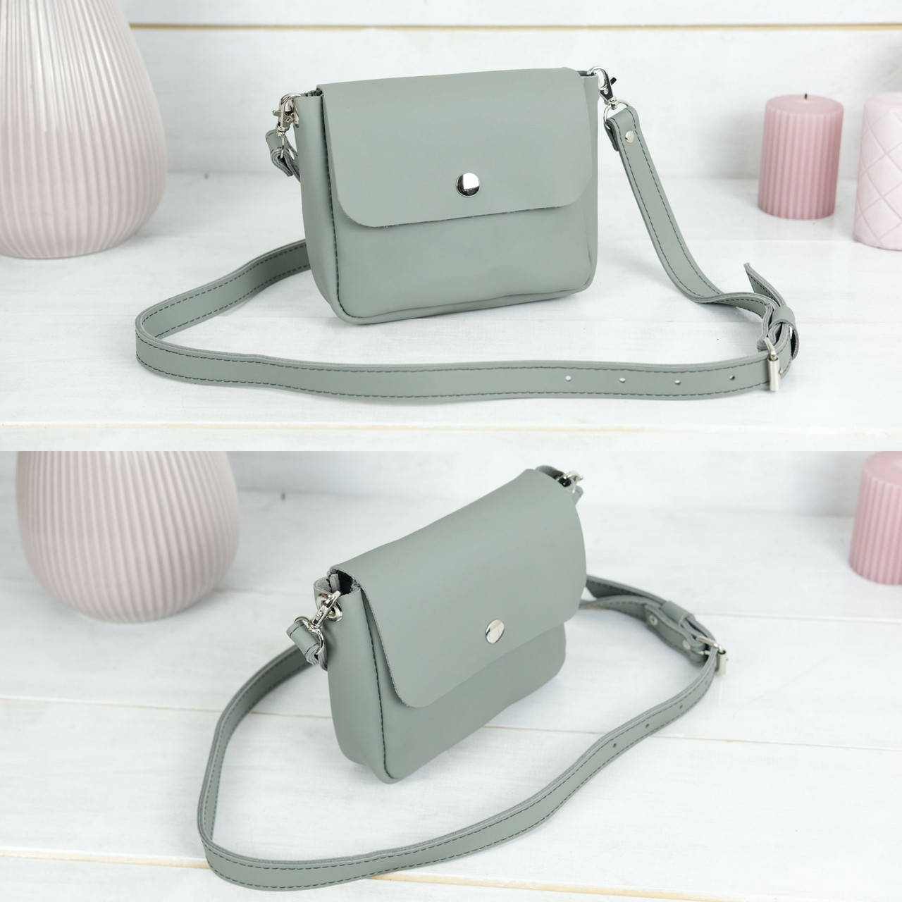 

Женская маленькая сумочка из натуральной кожи гранд серая, Серый