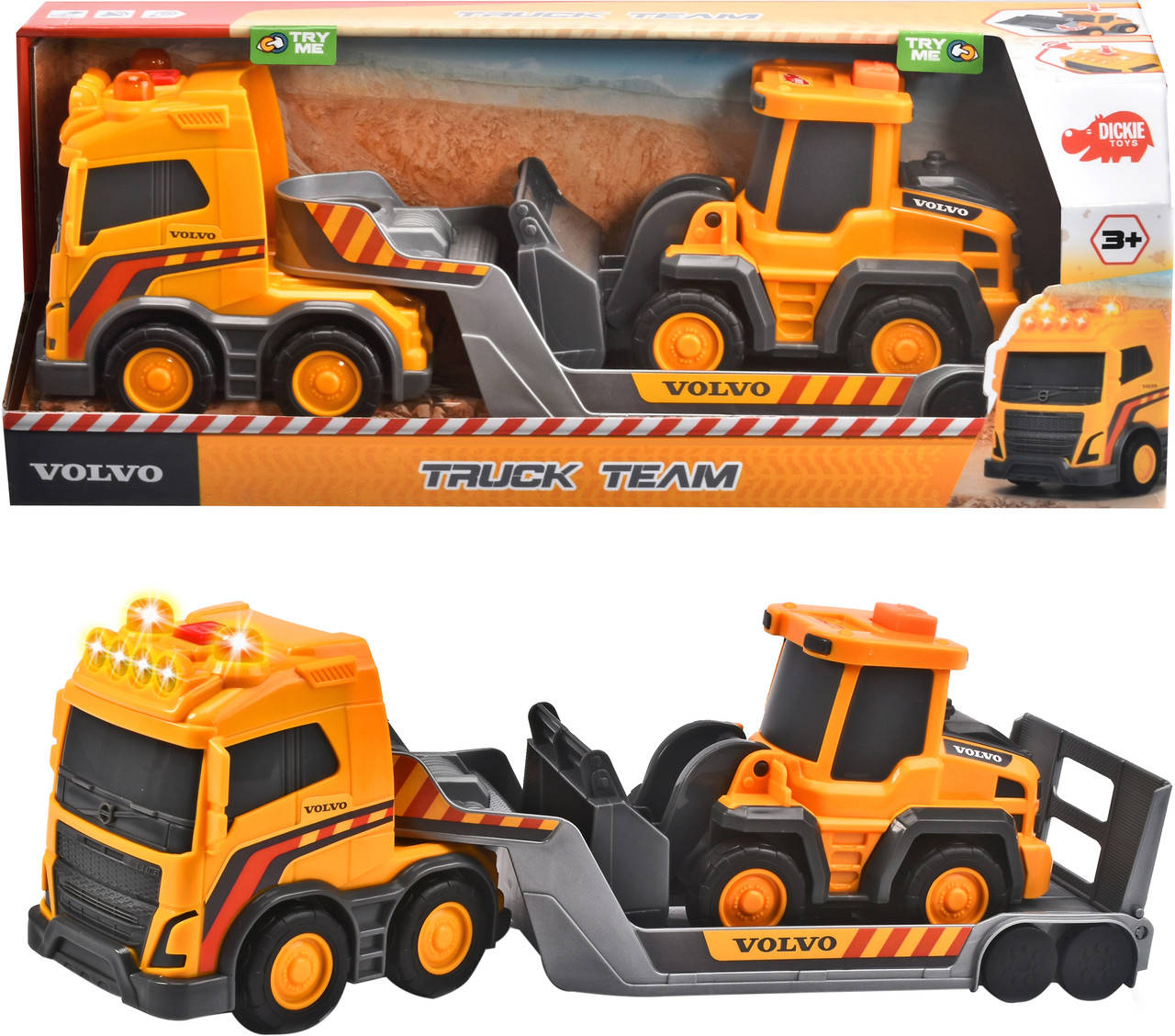 

Dickie Toys Грузовик Вольво с прицепом и погрузчиком 32 см (3725008), Желтый