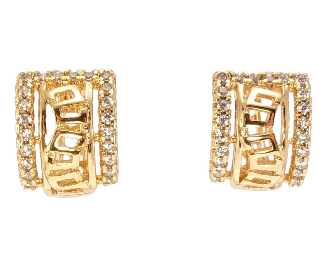 

Серьги Xuping Позолота 18K колечки "Волнистая меандровая линия в рамочке циркония"