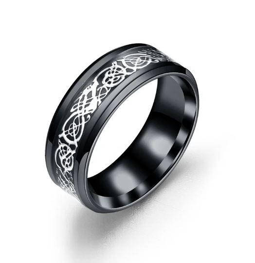 

Черное мужское кольцо с рисунком Дракона 8 мм. Все размеры. Кольцо для мужчин из ювелирной стали b2b