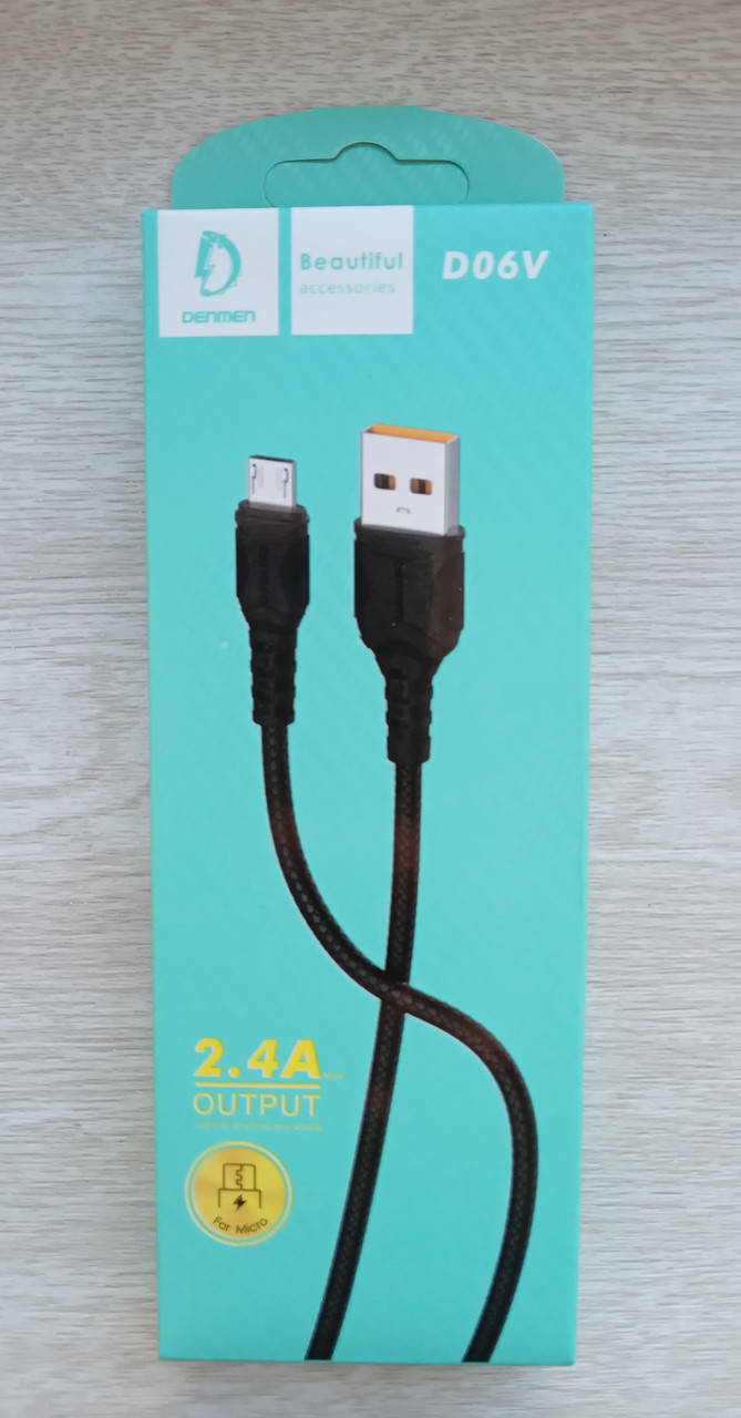 

Зарядний кабель мікро USB Cable Denmen D06V 2.4A Micro USB 1m black, Черный