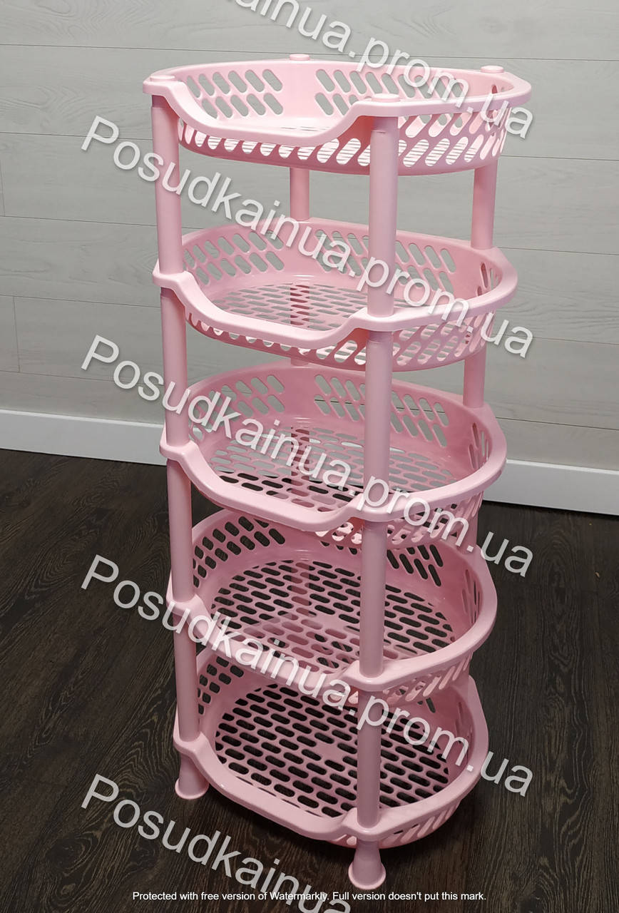 

Напольная этажерка из пластика для ванной и кухни EFE Plastics 5 ярусов розовая