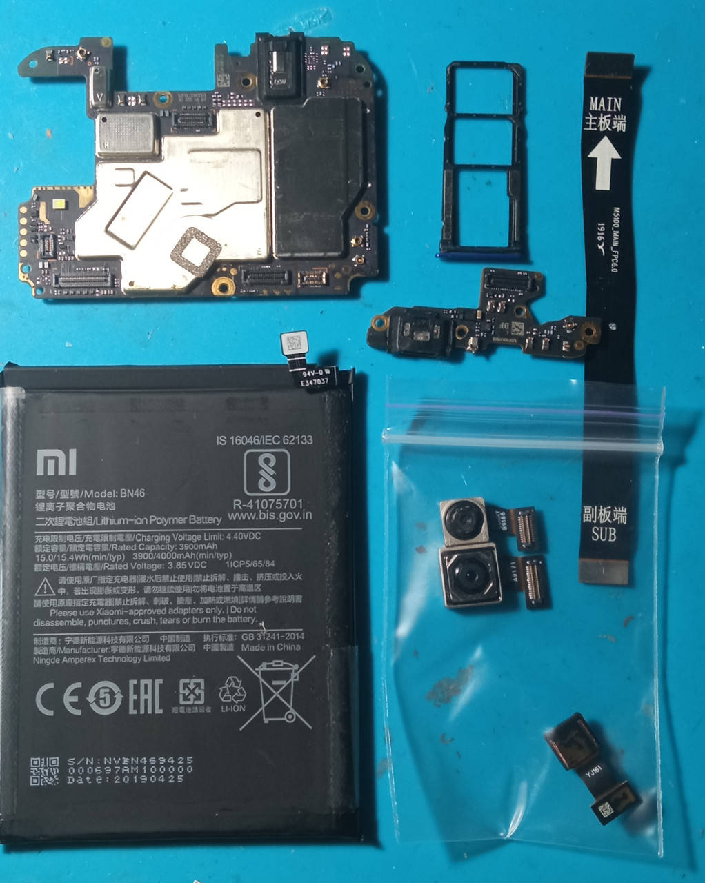 

РАЗБОРКА XIAOMI Redmi 7 (M1810F6LG) камера, плата USB, шлейф
