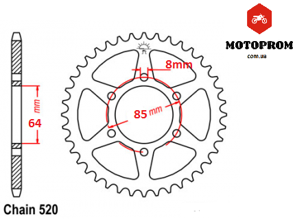 

Задняя звезда 520-36, 6 отв,универсальная на мотоцикл LIGER-250, skymoto MATADOR-250
