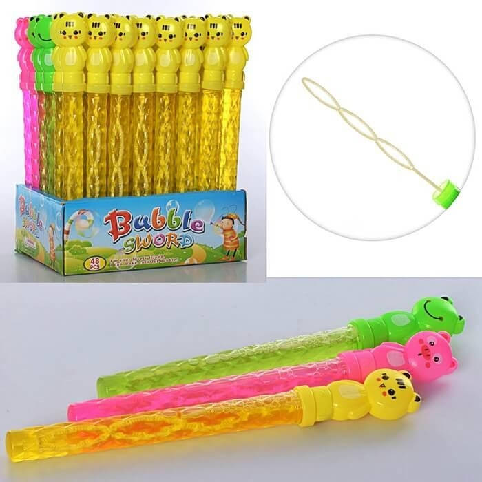 

Мыльные пузыри 588-9B 3вида микс (жабка, свинка, котик), палка 26.5см, 3цвета, 48шт в коробке 27*21*16см