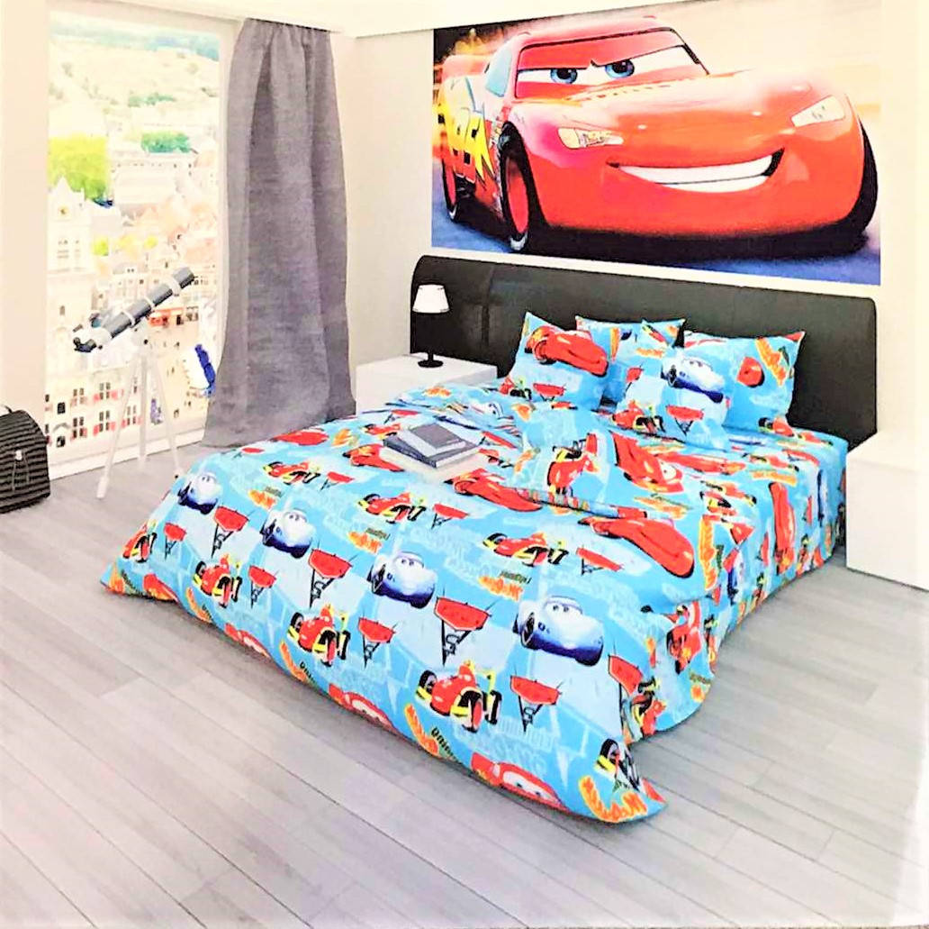 

Постельное бельё в ДЕТСКУЮ КРОВАТКУ "Тачки на голубом", Голубой