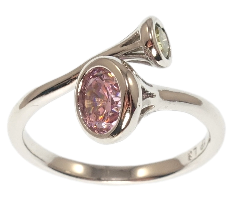 

Кольцо Xuping Родий "Розовый и салатовый фианит" р.17-18