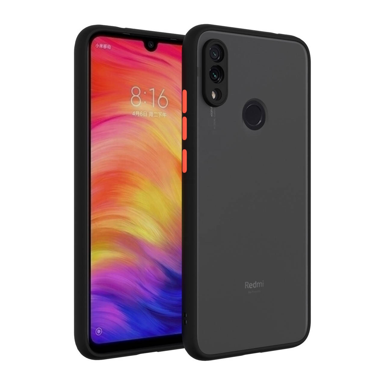 

Матовый чехол для Xiaomi Redmi Note 7 черный противоударный защита камеры
