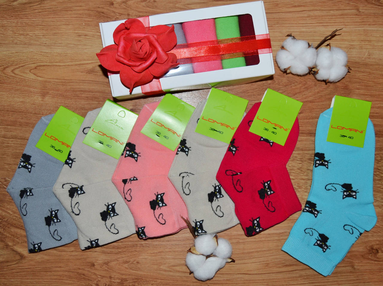 

Набор носков женских, бокс носков хлопок 6 пар р.36-40, Разные цвета
