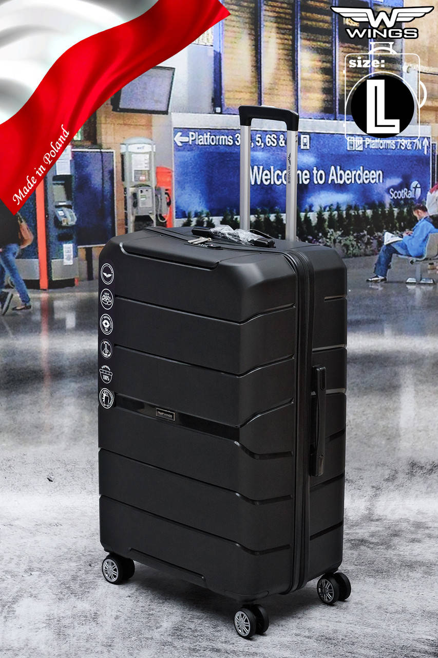 

Чемодан  из полипропилена на 4-х колесах WINGS PP-05 Black, Черный