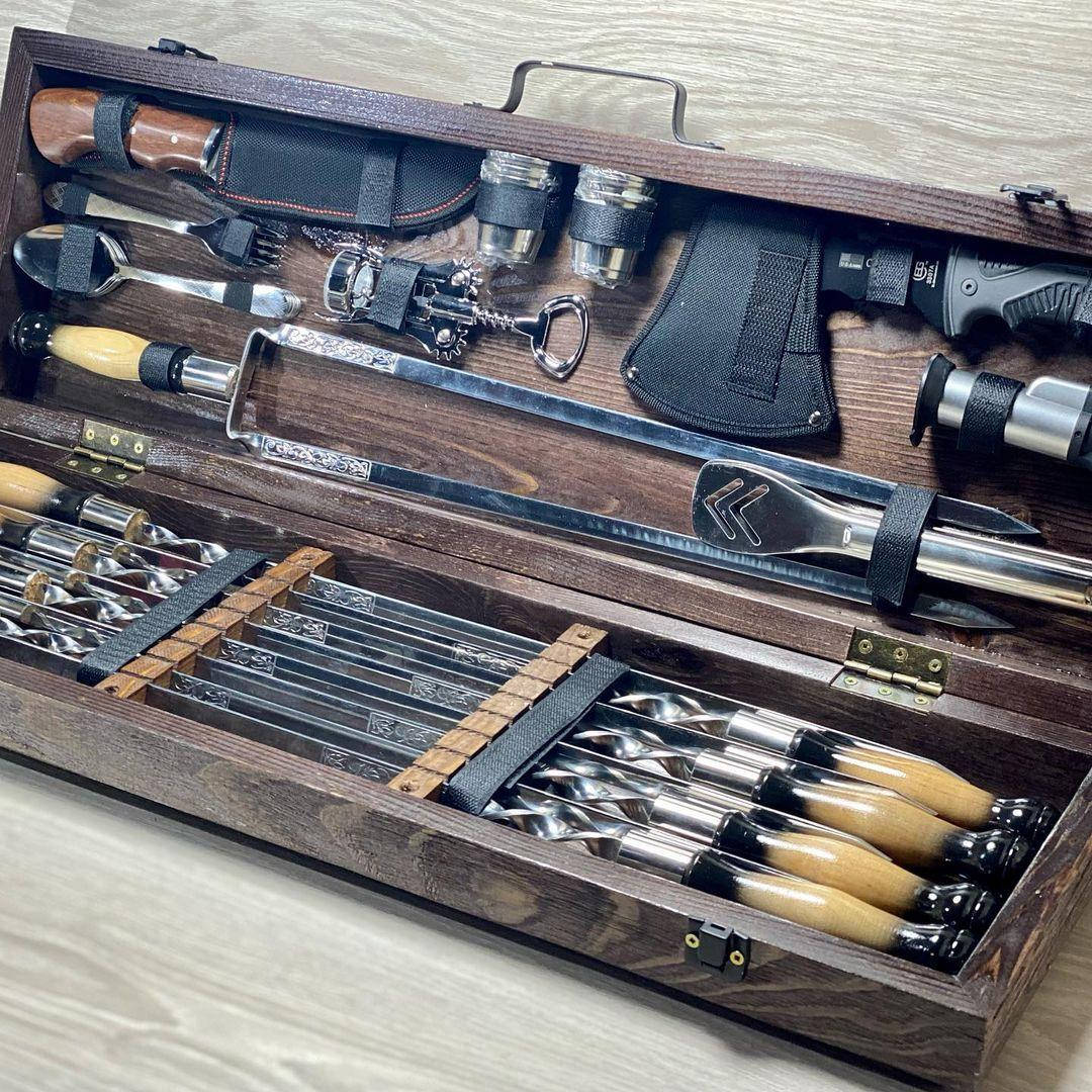 

Набор шампуров подарочный для пикника ГРИЛЬ, ручной работы. Подарок руководителю на праздник