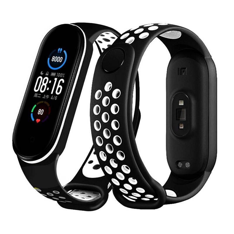 

Ремешок для фитнес-браслета Xiaomi Mi Band 5 и 6 Nike Design Black with white