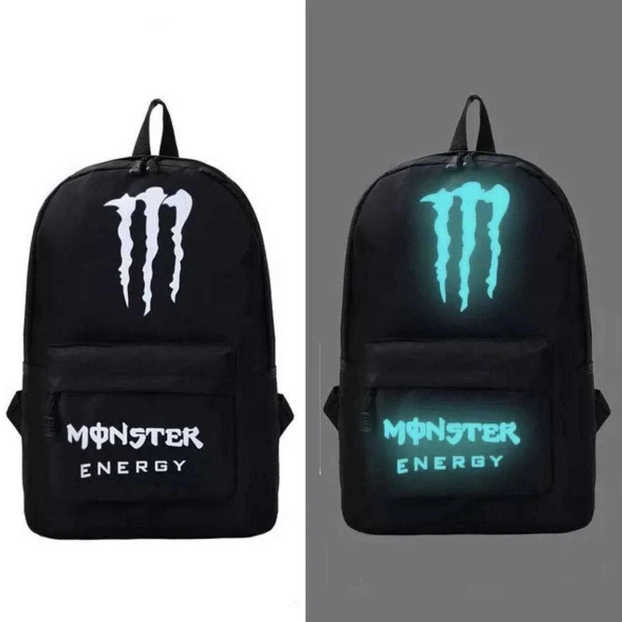 

Фосфорный рюкзак школьный портфель мужской женский светящийся Monster, Черный