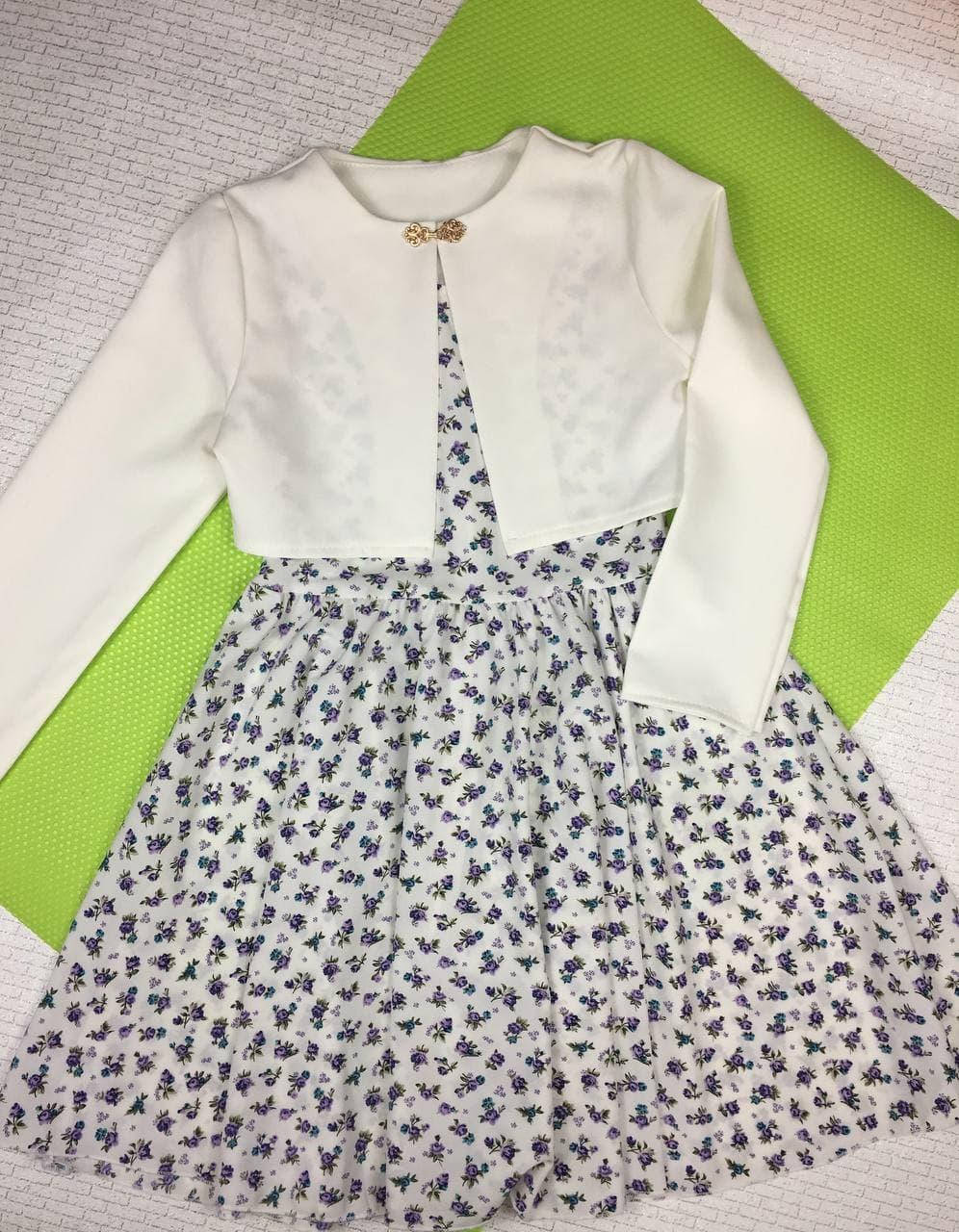 

Нарядный костюм на девочку 104, 110, 116, 122, 128 см, цветочный принт на белом + белый 116