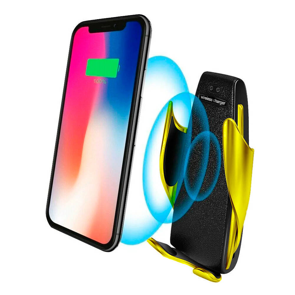 

Тримач з бездротовою зарядкою для телефону (Iphone і Android) у автомобіль Smart Sensor S5, Золотистый