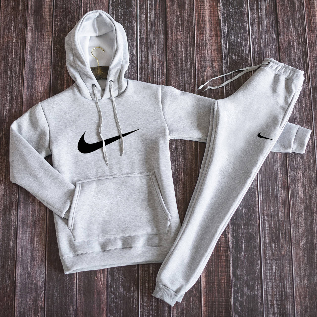 

Костюм спортивный NIKE черный Свитшот с капюшоном Толстовка с принтом Найк мужские штаны NIKE на резинке, Серый