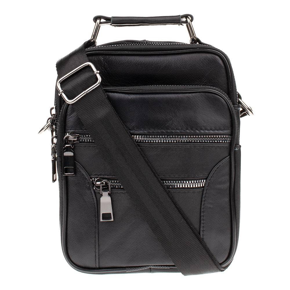 

Кожаная мужская сумка борсетка через плечо LT 5660-1 черная, 5 отделений на молнии, Черный