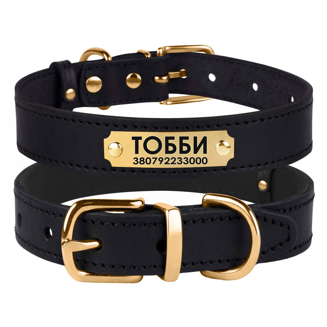 

Ошейник для собак кожаный Bronzedog Classic с литой латунной фурнитурой черный 2XS