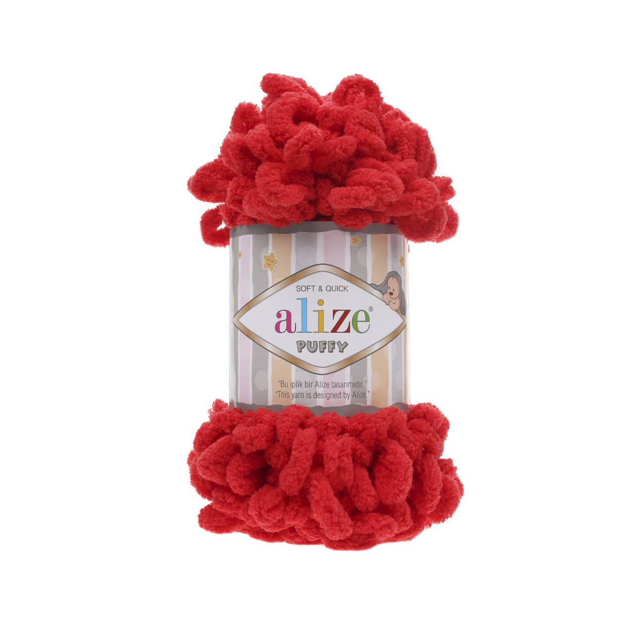

Пряжа Alize Puffy 56 красный (Пуффи Ализе) для вязания без спиц руками