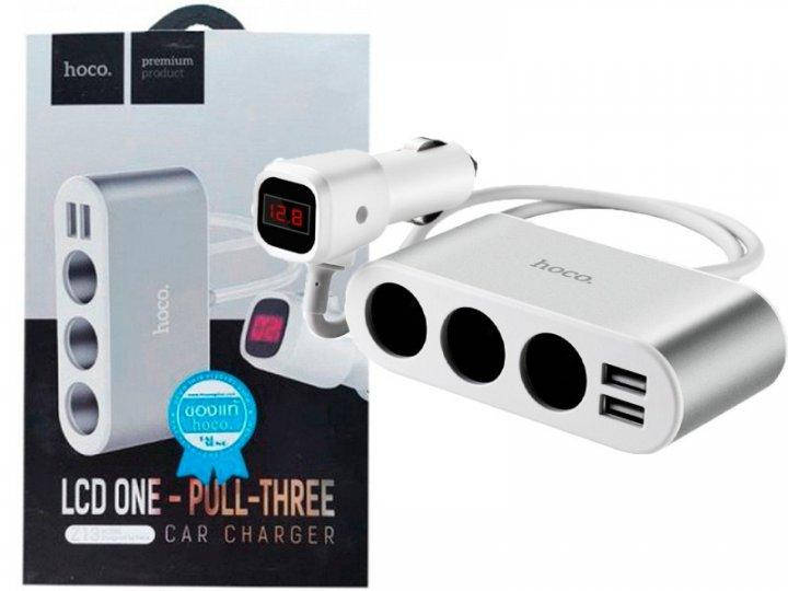 

Универсальное автомобильное зарядное устройство Hoco Z13 LCD One-Pull-Three Car Charger 2.1A