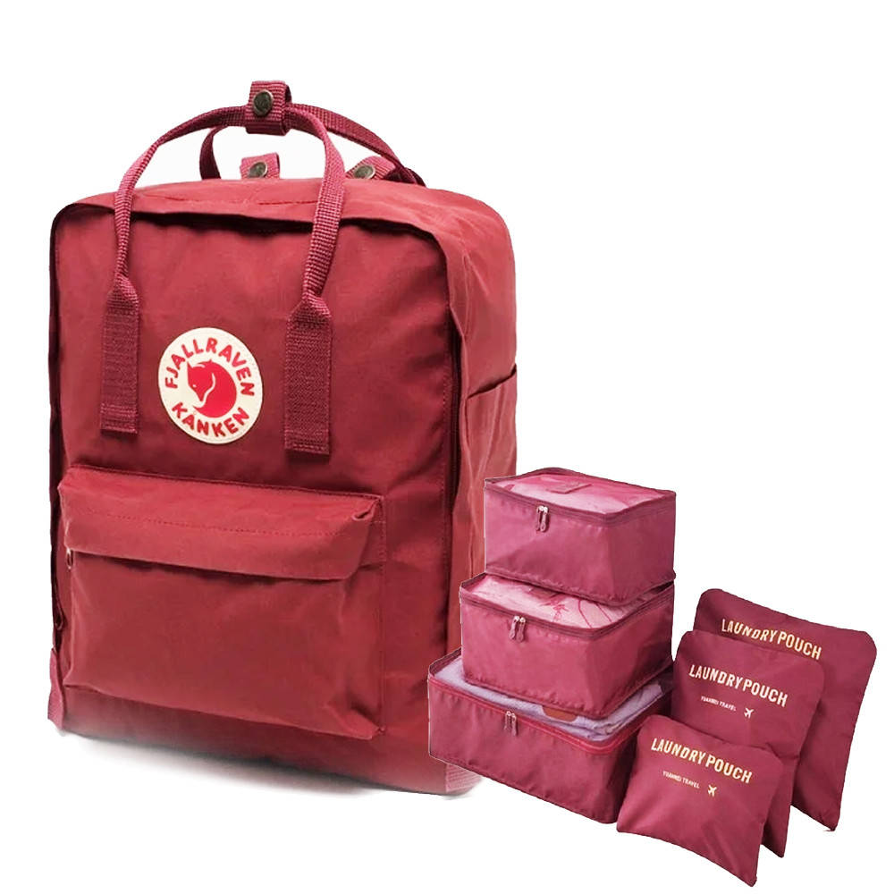 

Дорожный рюкзак для ручной клади Fjallraven Kanken Classic (39х27х13 см) + Подарок Набор дорожных органайзеров, Бордовый