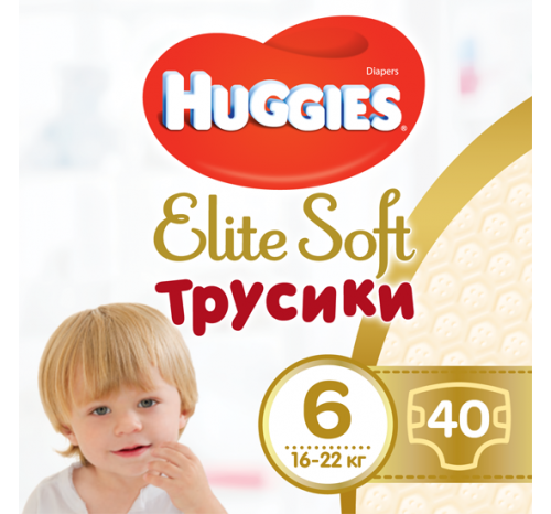 

Подгузники-трусики НUGGIES ELITE SOFT PANTS XXL 6 (16-22 КГ) GIGA 40 шт, Белый