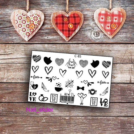 

Слайдеры наклейки для ногтей сердечки надписи, Черный