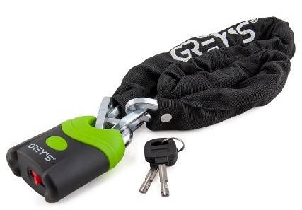 

Замок на велосипед Grey's цепной из закаленной стали с нейлоновой защитой с навесным замком 100 cм (GR40810)