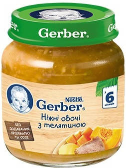 

Gerber Пюре мясное Нежные овощи с телятиной 6м+ 130г