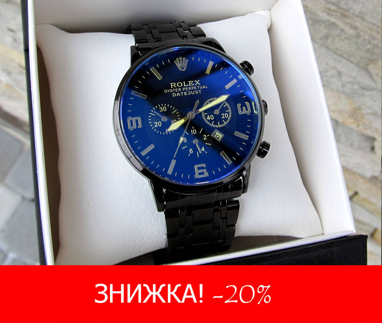 

Мужские кварцевые часы Rolex (Ролекс) черные хамелеон