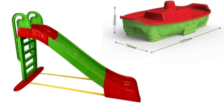 

Набор: Горка большая 243 см + песочница-кораблик DOLONI-TOYS, Зелёный