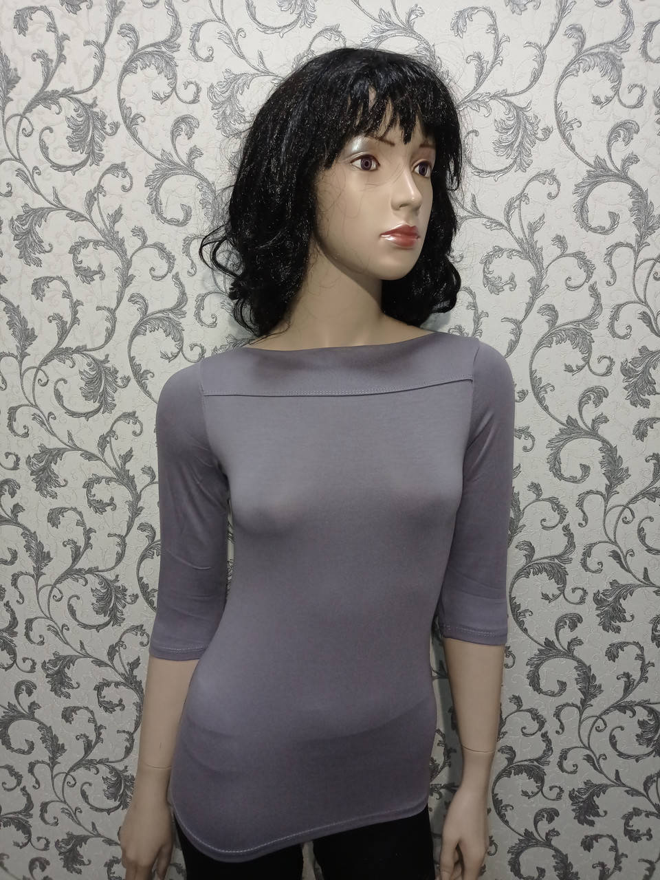 

Футболка женская трикотажная 3/4 рукав однотонная 44 46 серый