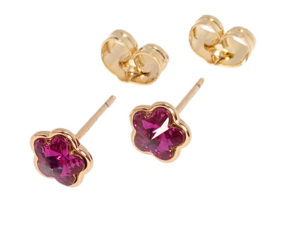 

Серьги Xuping Позолота 18K с кр-ми Swarovski гвоздики (пуссеты) "Цветочки Fuchsia"